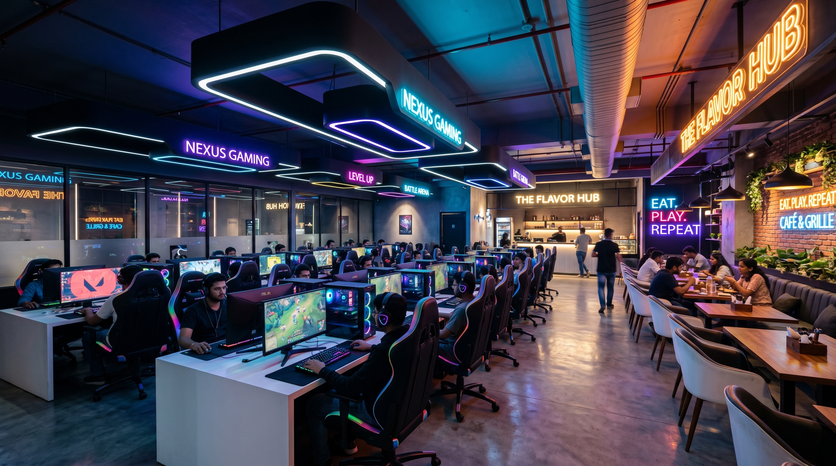 PixelFeast gaming cafe full interior
